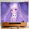 2D Flat, [2D Plane Printing] 1 Large Size/small Size Pattern Printed Tapestry- Purple-haired Character, White Cat, Starry Background, Anime Style, Lon
