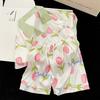 Fresh Tulip Pattern Pastoral Style Popular Women'S Summer Short-Sleeved Shorts Loungewear Two-Piece Set