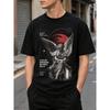 Men's Black Short Sleeve T-shirt with Angel Statue Graphic Print, Crew Neck Relaxed Fit Cotton Feel Streetwear for Daily Casual Wear