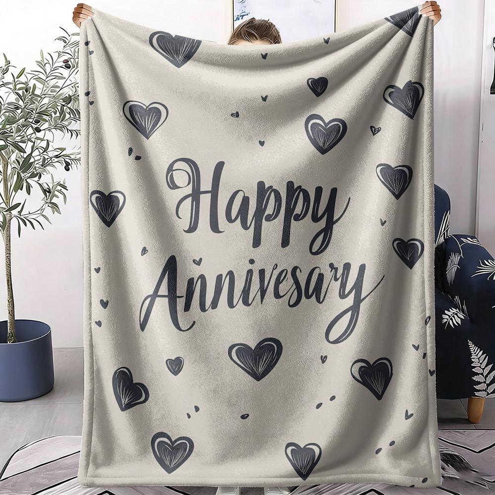 Happy Anniversary Throw Soft Flannel AC Blanket Lightweight Summer Nap Throw Cozy  Blanket for Sofa Bed Travel Home