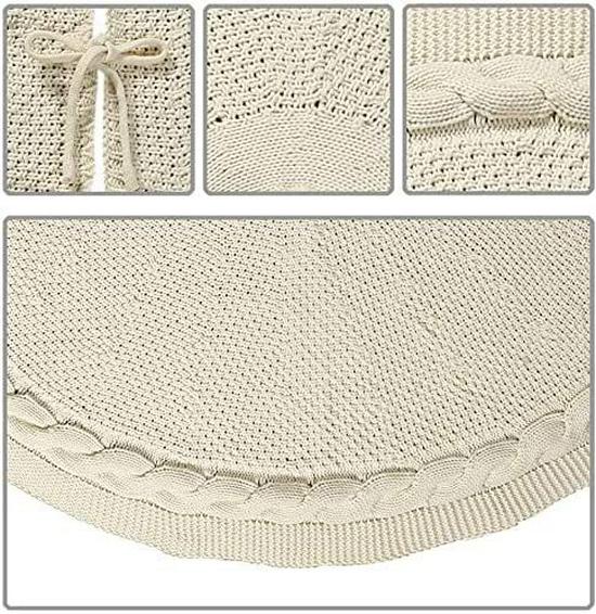 Red Knitted Christmas Tree Skirt with Ornaments