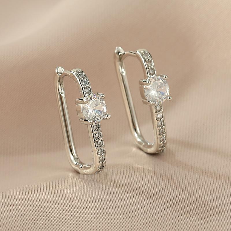 Stainless Steel Square Circle Earrings For Women  Gold Plated Zircon Hoop Earrings Trendy Aesthetic Jewelry Wedding Gift