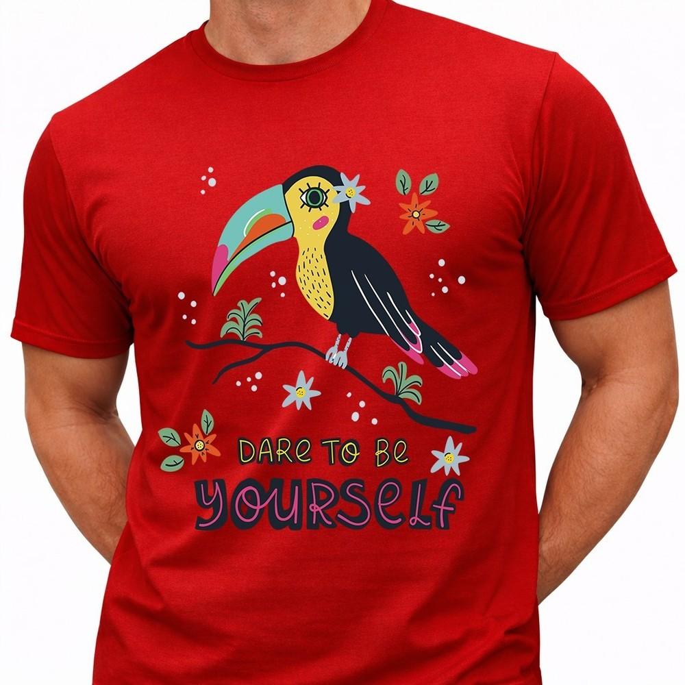 Dare To Be Yourself T Shirt Toucan Graphic Tee Tropical Bird Positive Quote Top 4XL
