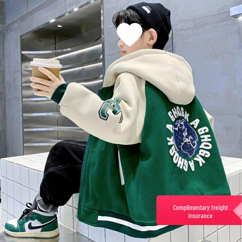 Chłopięca welurowa kurtka baseballowa z kapturem Jesień/Zima 2025