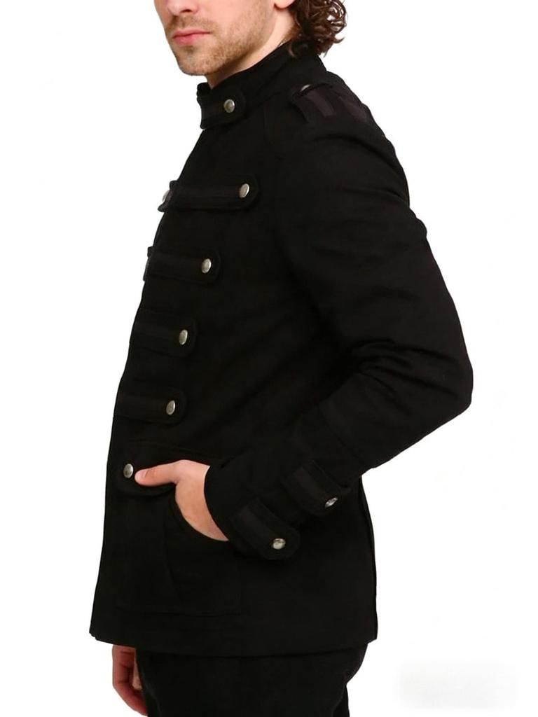 Men's Black Gothic Steampunk Military Band Jacket