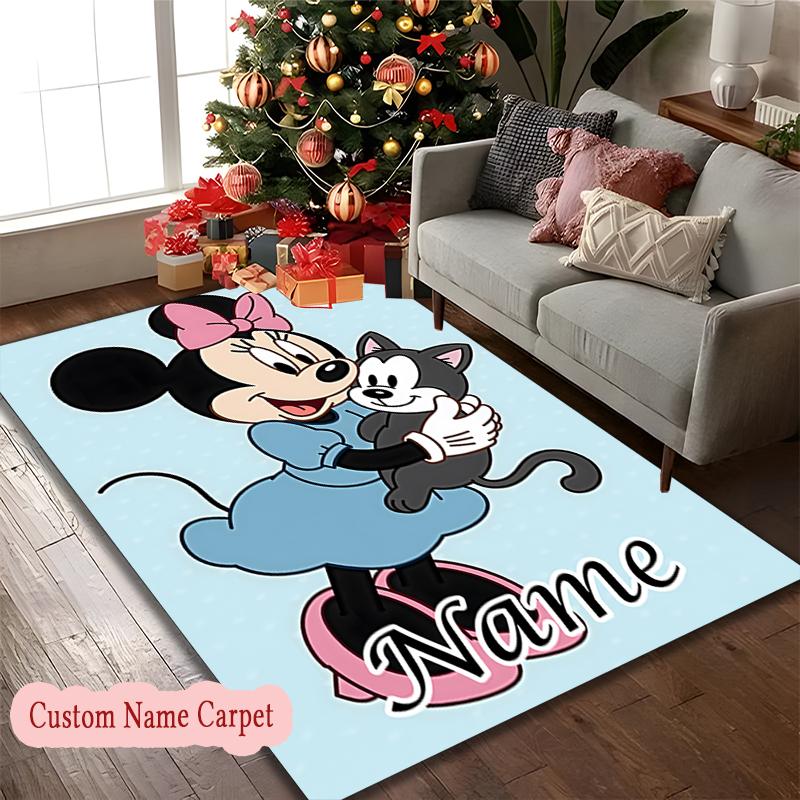 [1pc Minnie Mouse Flowers Butterflies Carpet] Custom Name Area Rug for Home and Game Room Use, Soft Indoor Sofa Chair Mat