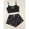 Summer Sleepwear for Women Pajamas Set Star Moon Printed Sleeveless Sling Crop Tops and Shorts Set Homewear Loungewear Pijama