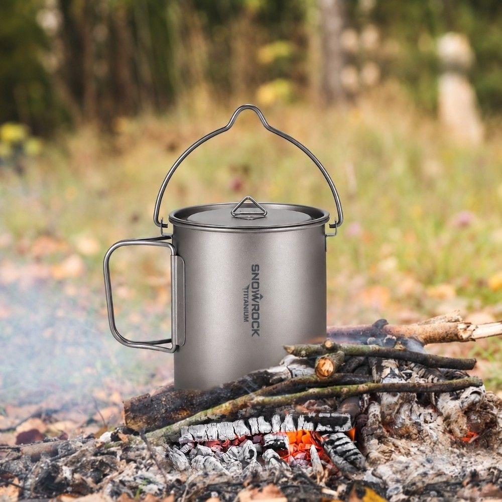 Foldable Handle Camping Water Cup With Lid Outdoor Tableware Portable Titanium Mug Picnic