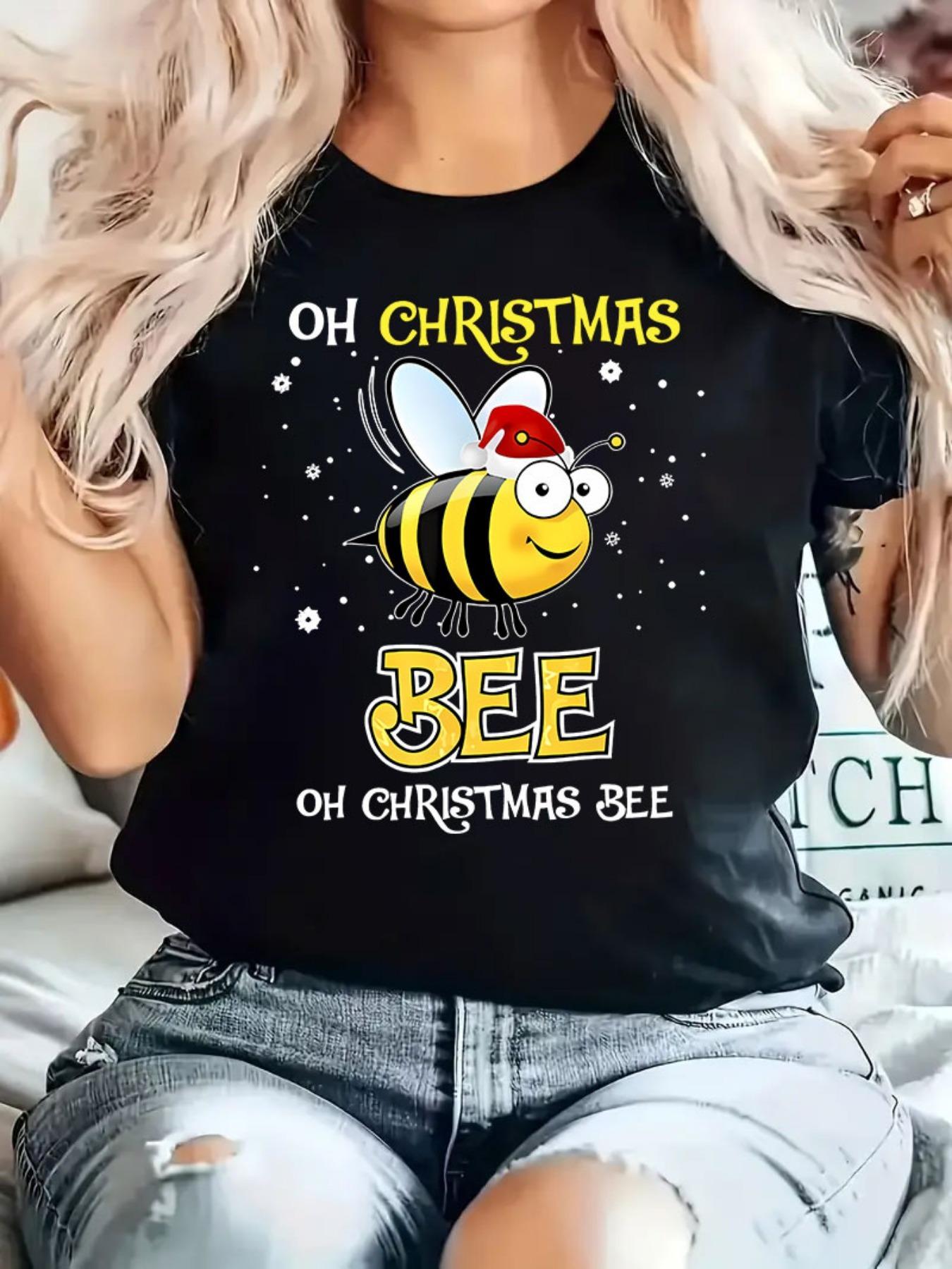 

Bees Fun Patterned TShirt Womens Summer Style Short Sleeve Round Neck Casual Festive Outfit for Daily Use in Cute Seasons S
