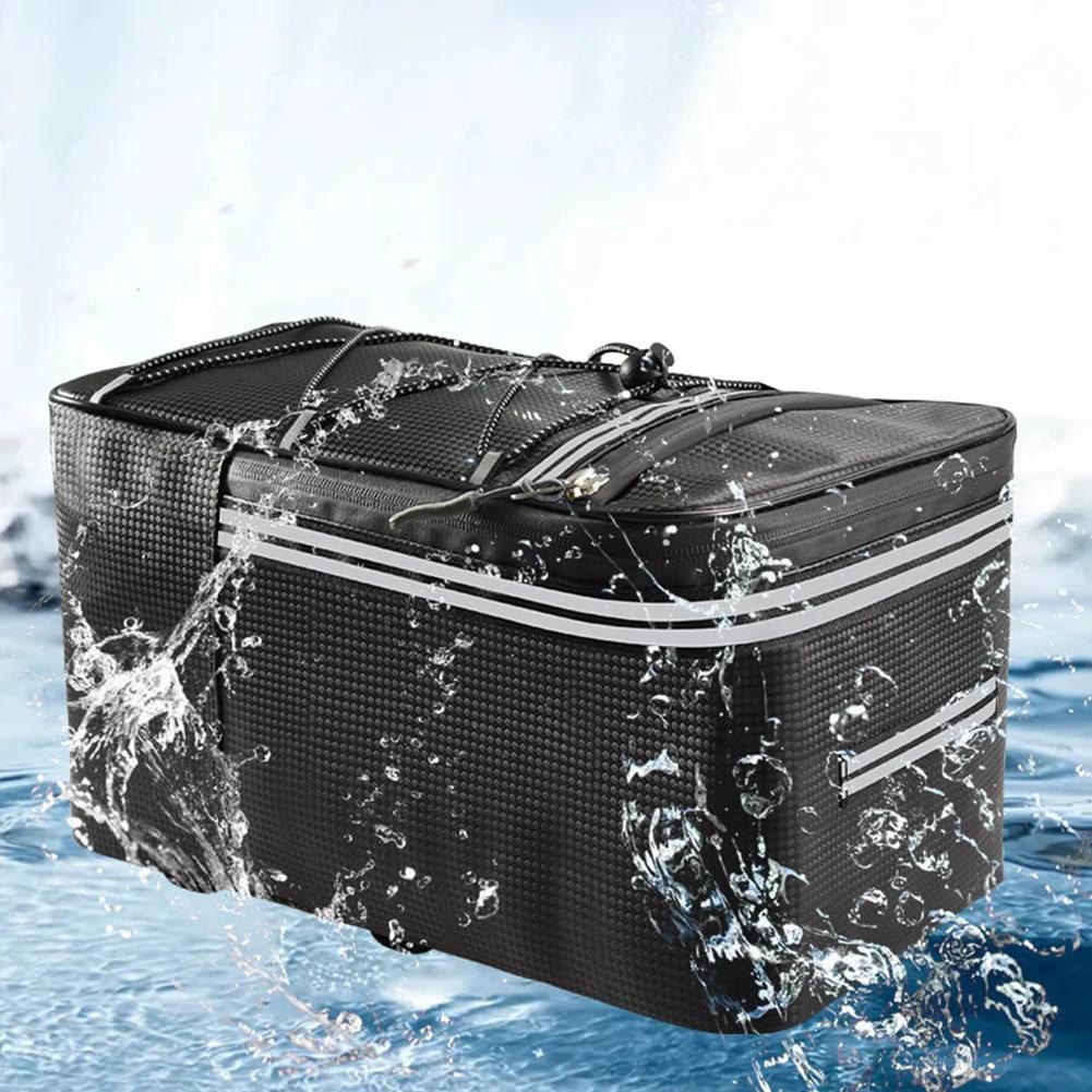 15L Bicycle Shelf Bag Waterproof Bicycle Rear Rack Storage Luggage with Reflective Stripes&Zipper PU Multi Pocket Elastic Strap