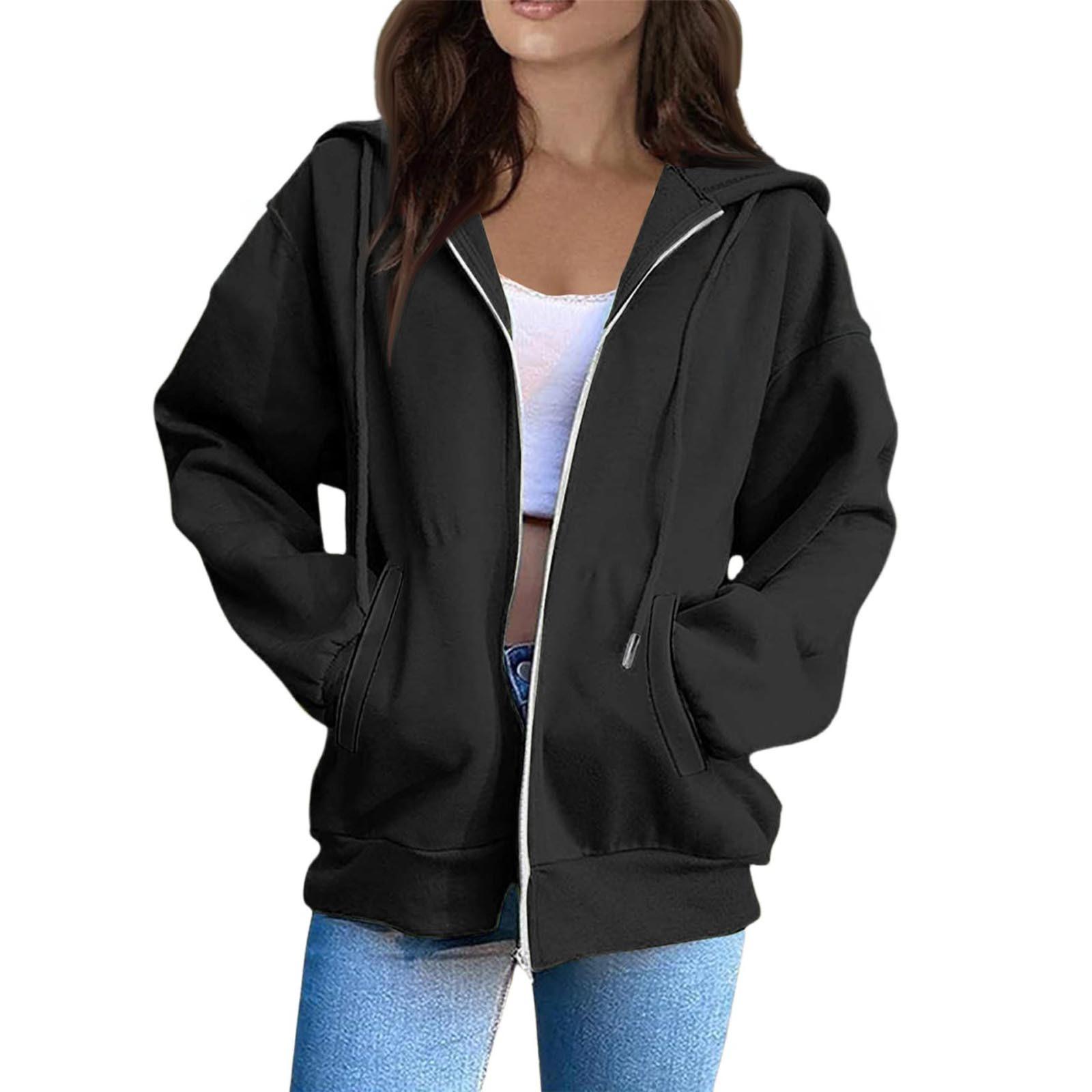 

Женская мода Повседневные толстовки с капюшоном и длинным рукавом однотонные топы XL белый