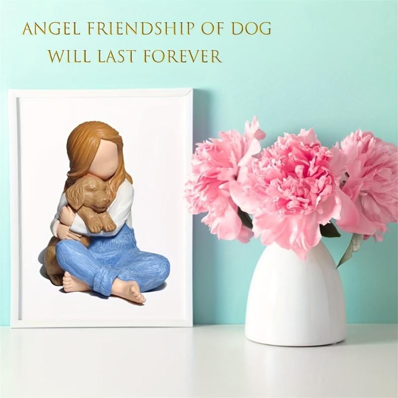 Little Girl Embraces Puppies Sculpture Resin Miniature Statue Loss of Pet Sympathy Gift for Living Room Bedroom Display