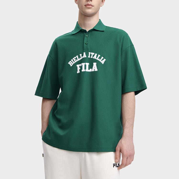 Fila American Series Letter Print Casual Loose Short Sleeve Polo Shirt Unisex Polo Shirts Chrysanthemum-Green F11U329105FTQ