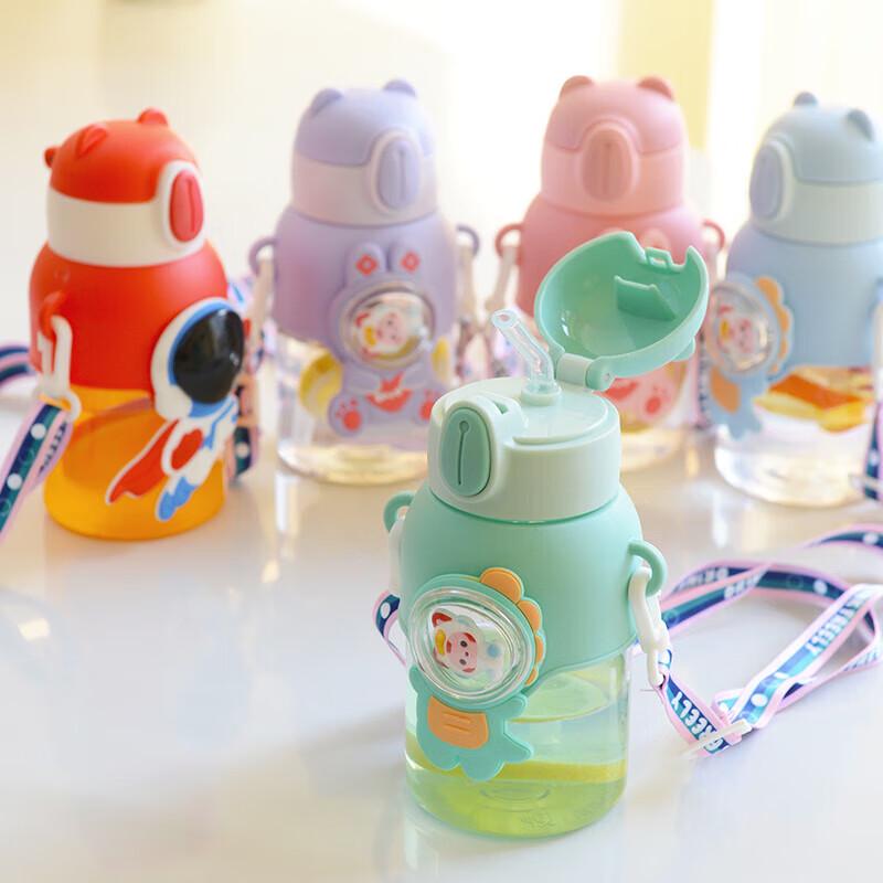 Kids Cartoon Plastic Straw Water Bottle