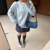 Autumn and winter new large-size women's clothing bow button knitted cardigan jacket casual versatile loose crew neck knitted sweater