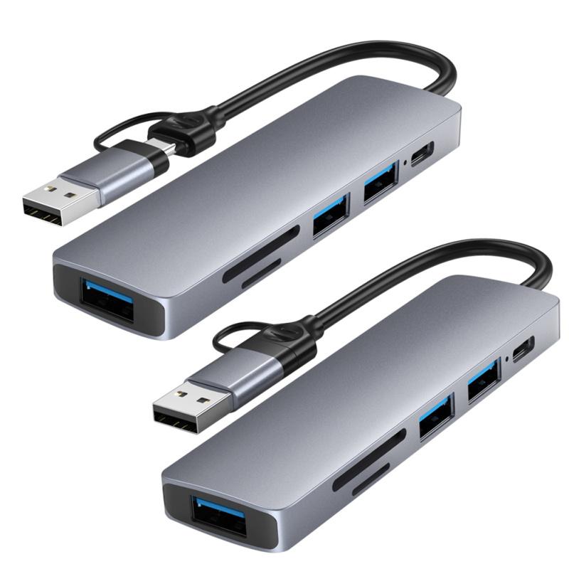 Usb C Hub 6-in-1 Dual-head Type C/usb Docking Station Pd Fast Charging Adapter Supports Sd/tf