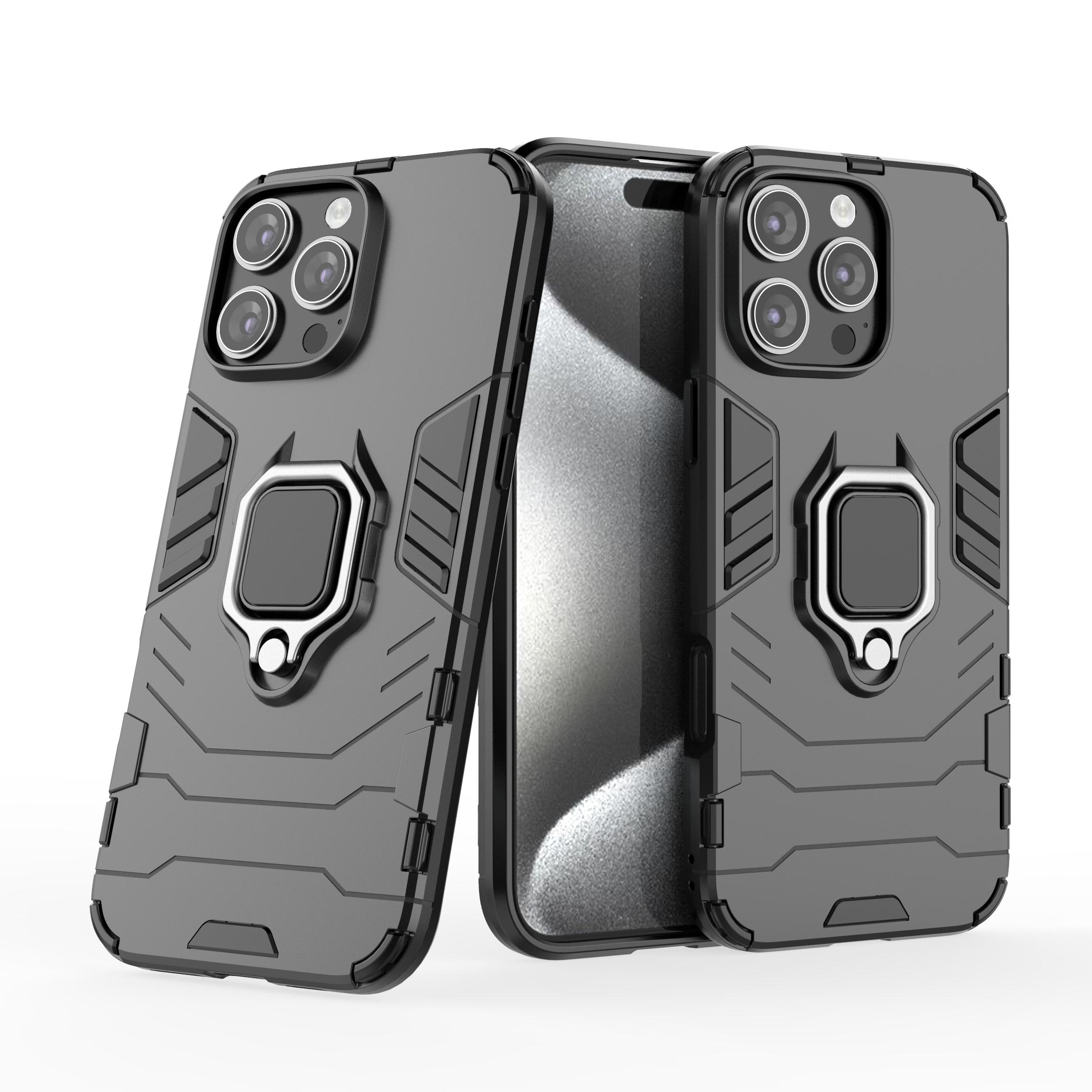 

For iPhone 16 Pro Max Case PC+TPU Hybrid Phone Cover with Ring Kickstand Blue