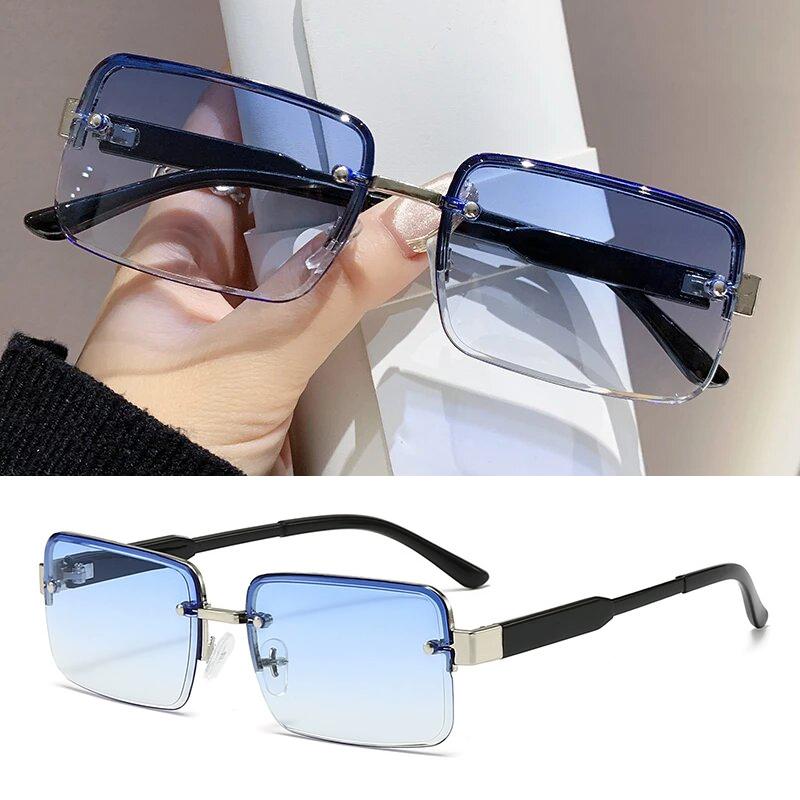 Korean Fashion Aviator Sunglasses For Men And Women Metal Small Square Frame Gradient Lens Shades Glasses Outdoor UV Resistance