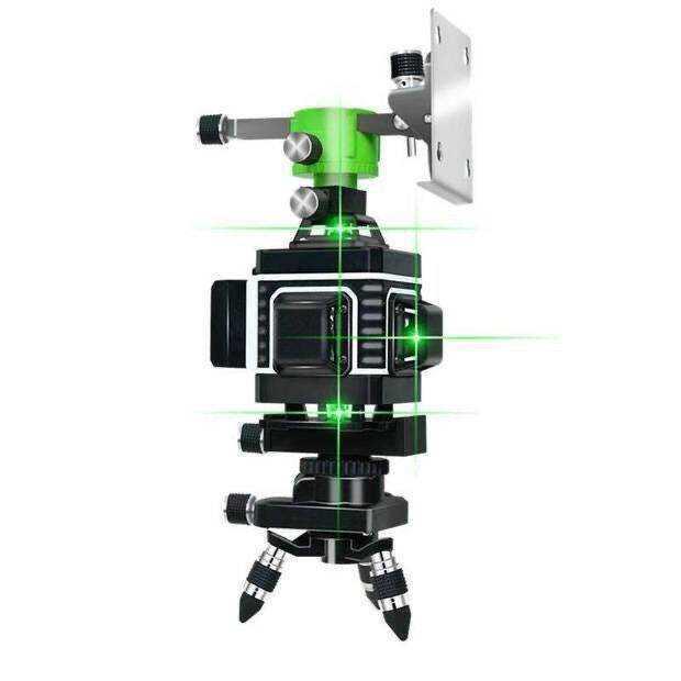 Universal Spirit Level & Wall-Mount Bracket with 360° Rotating Chuck - 12/8/16 Line Leveling Accessory with Lifting Base