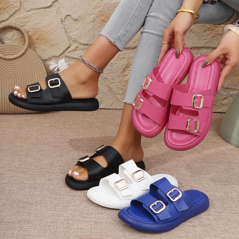 Women's Slippers 2025 Summer New Women Sandals Metal Buckle Flat Sandals for Women Casual Beach Slippers Designer Slides