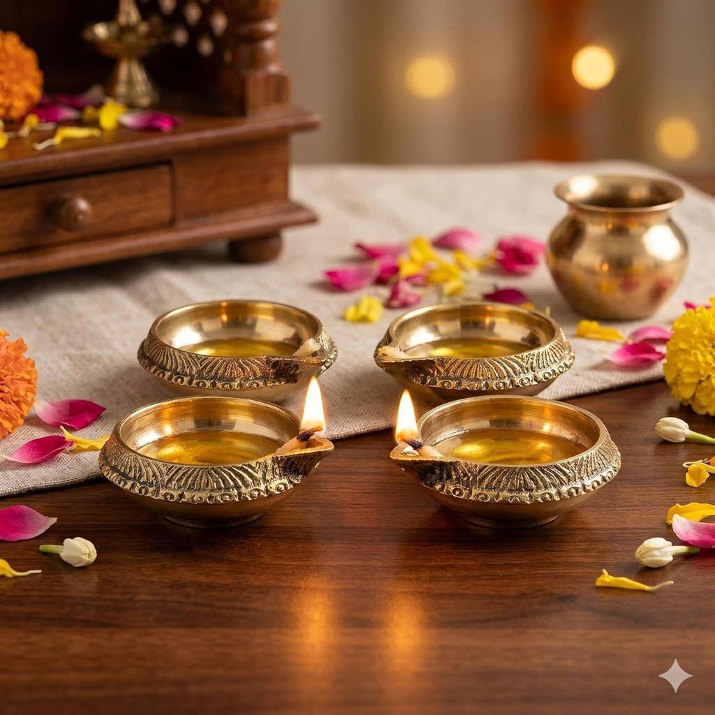 Pure Source India Heavy Mini Brass Diya/Lamp/Akhand Diya for Pooja Room