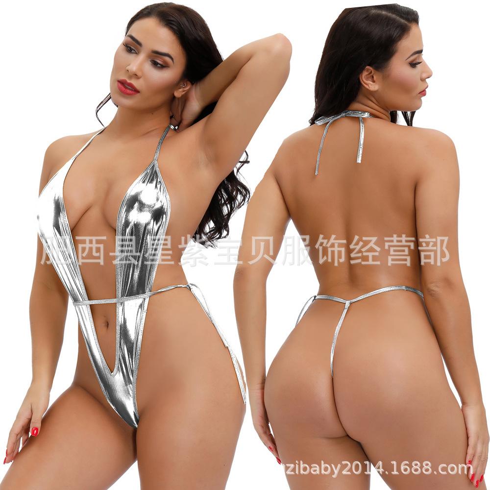 European and American style sexy and romantic lingerie, deep V-neck and backless lace-up jumpsuit for export 7001