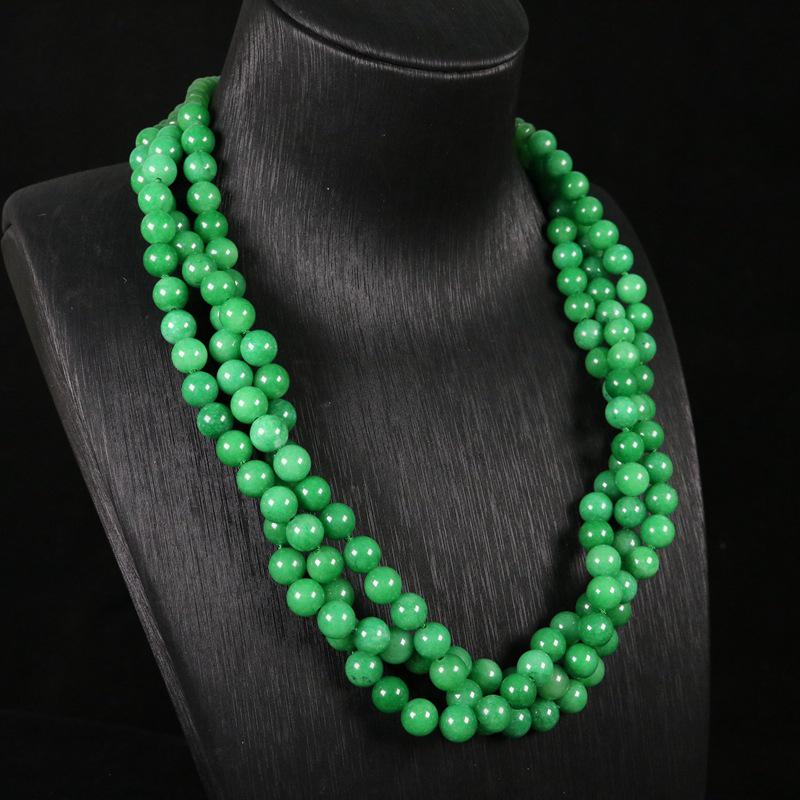 Green Stone Handmade Beaded Earrings and Necklace Set - Elegant High-End Fashion Jewelry