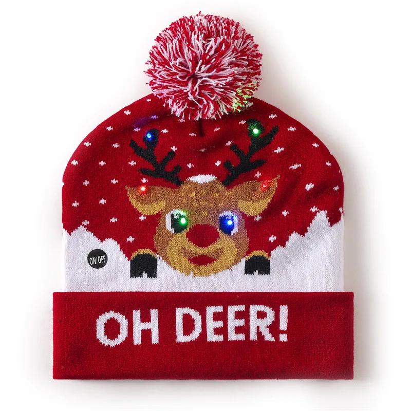Flashing LED Christmas Beanie Knit Hat Winter Snow Cap Light Up Knitted Cap Holiday Party Favors for Adults