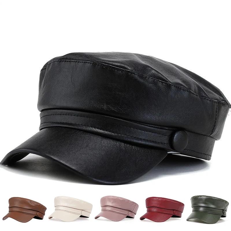 Painter Hat Beret Leather PU Faux Ladies Fashionable Trendy Winter Autumn Hats Outdoor Leisure Flat Top Military Caps Spring Casual Berets