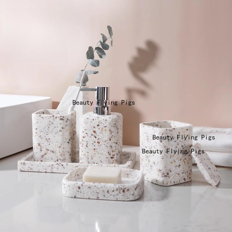 1pc Terrazzo Bathroom Toiletries Toothbrush Cup Soap Dish Lotion Bottle Storage Tray Toothbrush Holder Bathroom Accessories