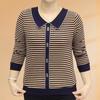 New Spring and Autumn Lapel Striped Long-sleeved Women's Top Fashionable Age-reducing Large Size Casual Middle-aged and Elderly Mothers' Outfit