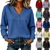 Women's Casual Long Sleeve Pullover Sweatshirt with V-Neck and Button, Loose Fit