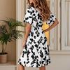 Women's Summer Fashion Leaf Print Dress Casual Beach A-line V-neck Loose Sundress