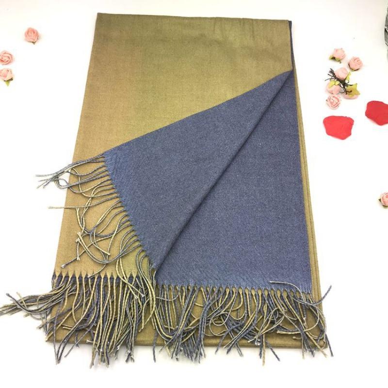 Solid color versatile imitation cashmere men's and women's winter thickened warm double-sided two-color shawl fringed scarf