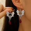 Gothic Punk Sliver Color Vampire Bat Red Teardrop-shaped Pendant Dangle Earrings for Women Halloween Witch Ghost Bride Jewelry