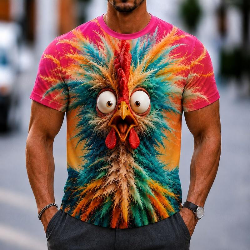 3D Printed Cartoon Bird Graphic T-Shirt For Men Funny Rooster Duck Pattern Tees Summer Casual Short Sleeve Loose Round Neck Tops