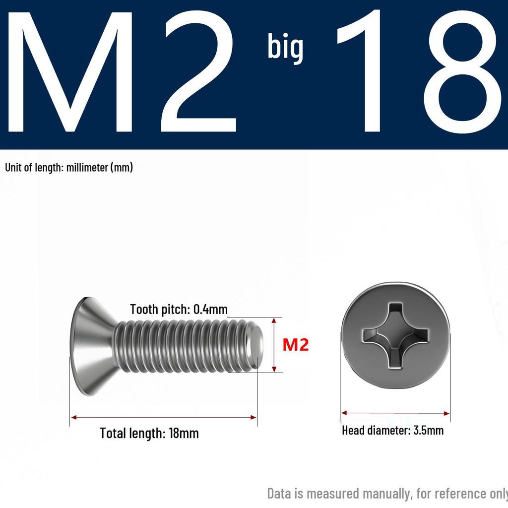 201 Stainless Steel Countersunk Phillips Head Screw: Flat Head Bolt M2-M8