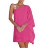Women's Sexy Off-the-Shoulder One Strap Sloping Shoulder Solid Color Midi Dress