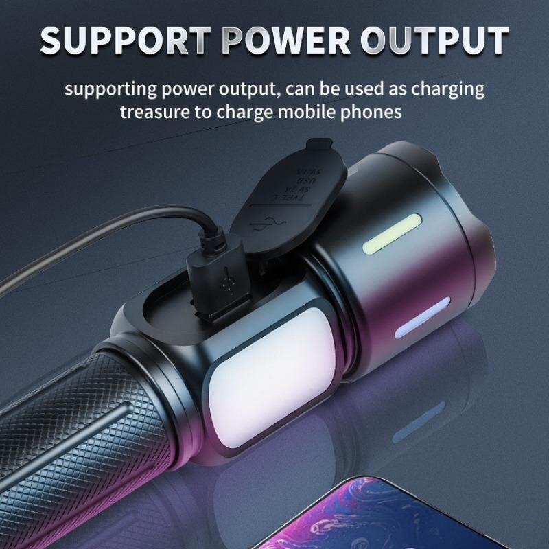 USB Oppladbar Lommelykt COB Sidelys Batteriindikator Teleskopisk Zoom Supersterk for Camping Fotturer Nødlys
