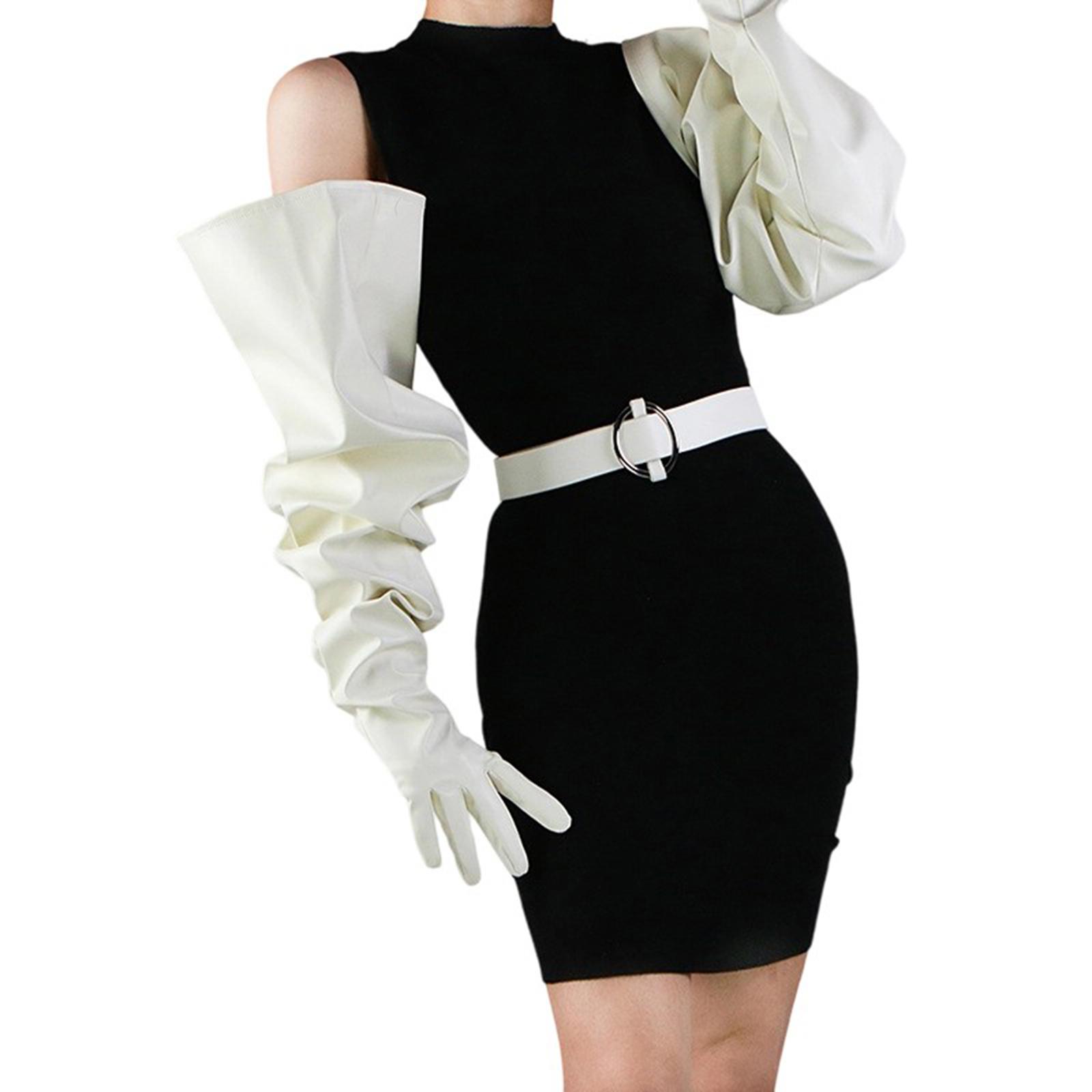 

Свободные перчатки из глянцевой черной ПУ-кожи с объемными манжетами-пузырями для мужчин и женщин, костюм для вечеринки 1