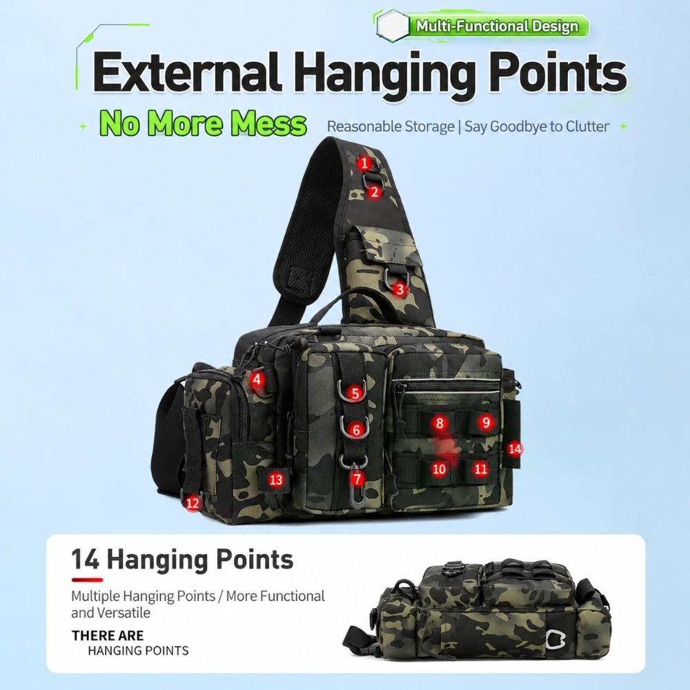 600D Nylon Fishing Sling Bag Camouflage Fishing Tackle Waist Pack Lure Tackle Bag Fishing Hiking