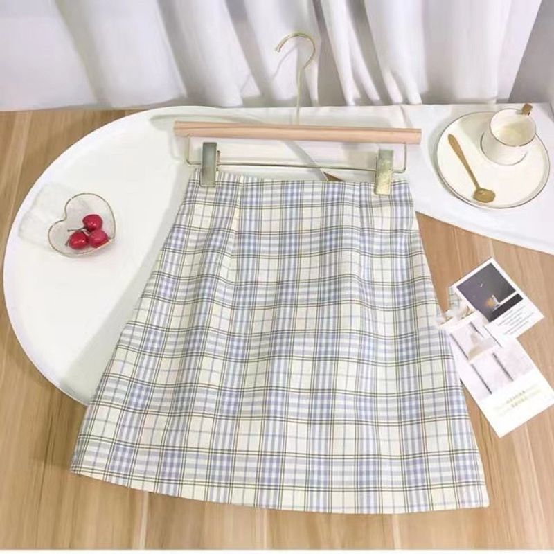 

Модная ретро юбка в клетку гинем женская 2025 летняя мода лента клетчатая с высокой талией облегающее платье элегантная стройнящая юбка Blue L