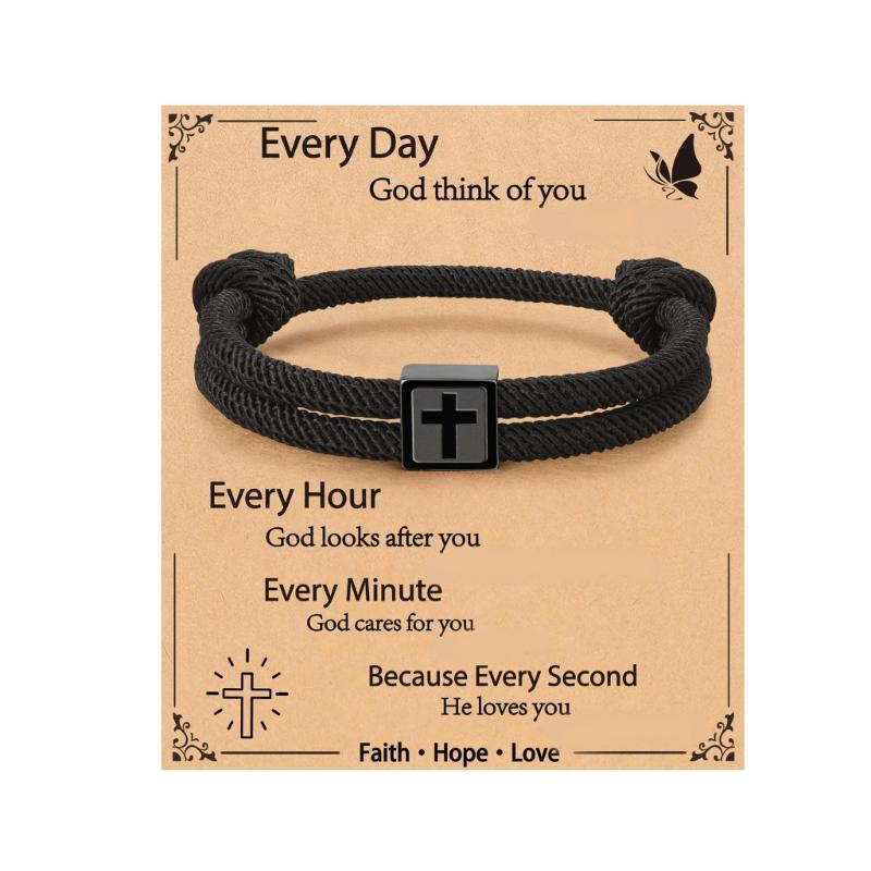 Elegant Rope Chain Bracelet With Crosses Pendant Sturdy Stainless Steel Unisex Fashion Accessory