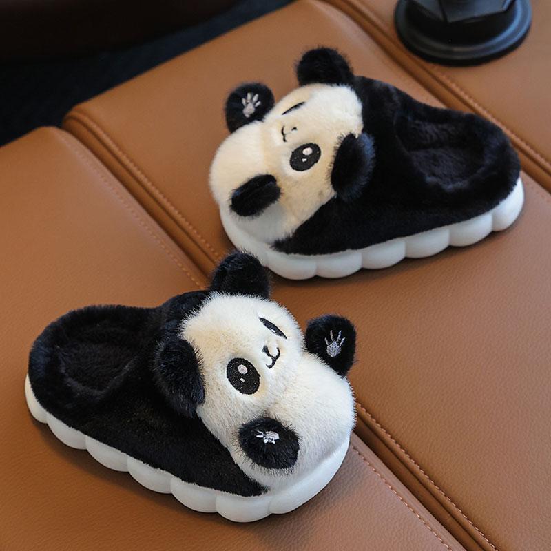 Cute Cartoon Panda Children's Winter Plush Slippers Casual Comfortable Non Slip Soft Bottom Home Slippers