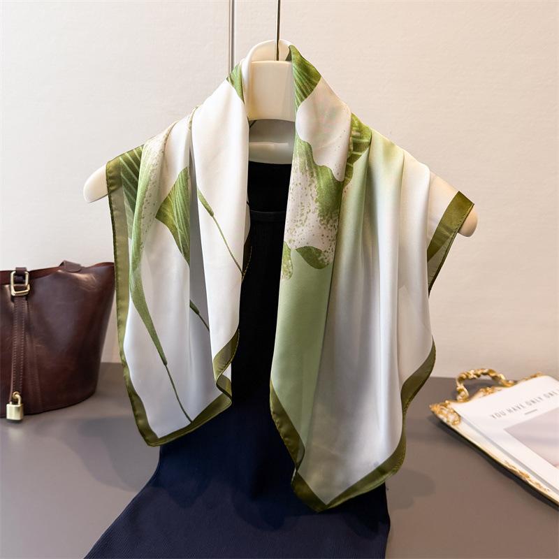 Women's Imitation Silk Square Scarf Soft Satin Print Wrap Foulard Neckerchief Bandannas Hair Skinny Tie Scarves Shawls Travel