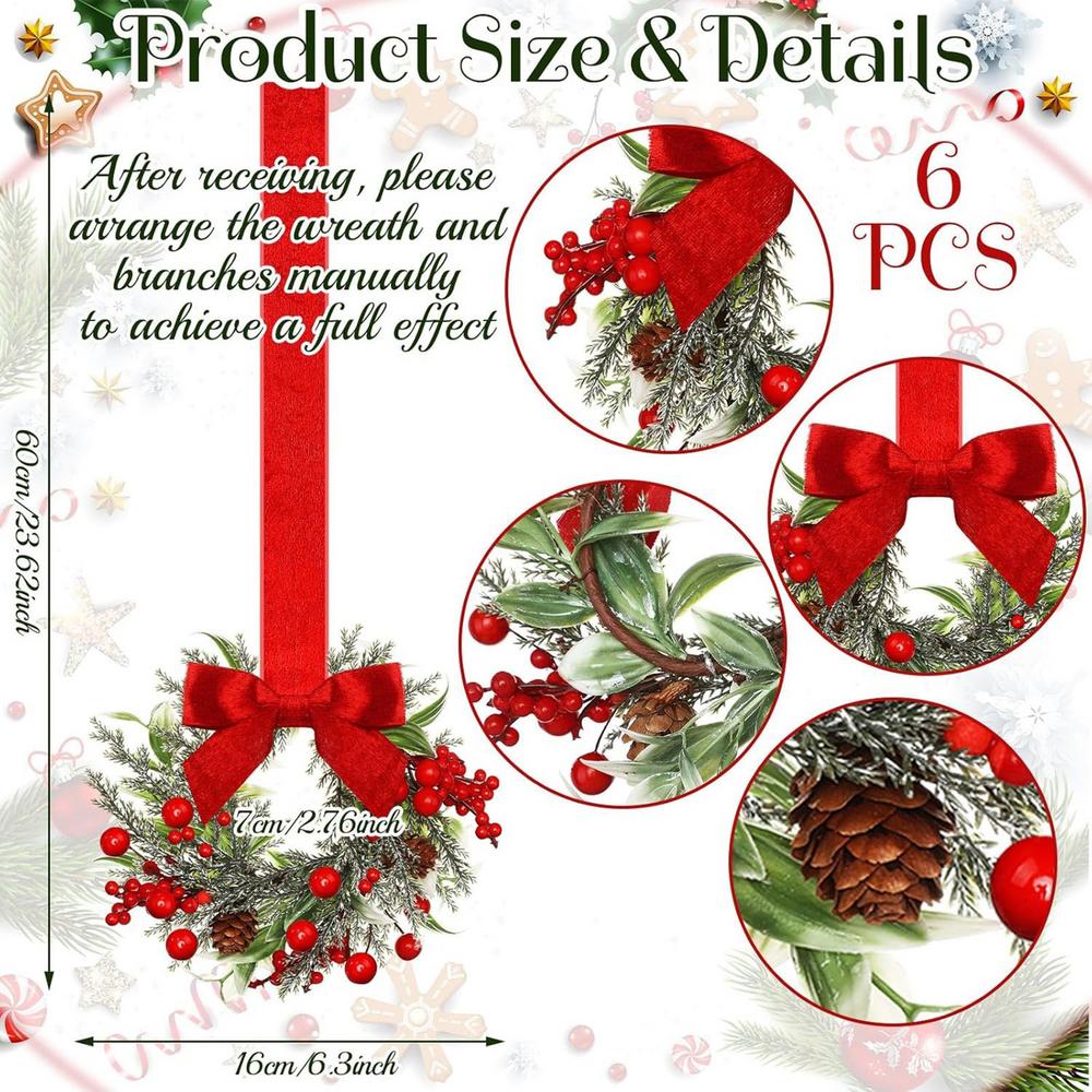 

Mini Cabinet Christmas Wreath Red Bow Ribbon Tie Berry Wreath Christmas Garland Decor For Wall Mantle Kitchen Home Outdoor