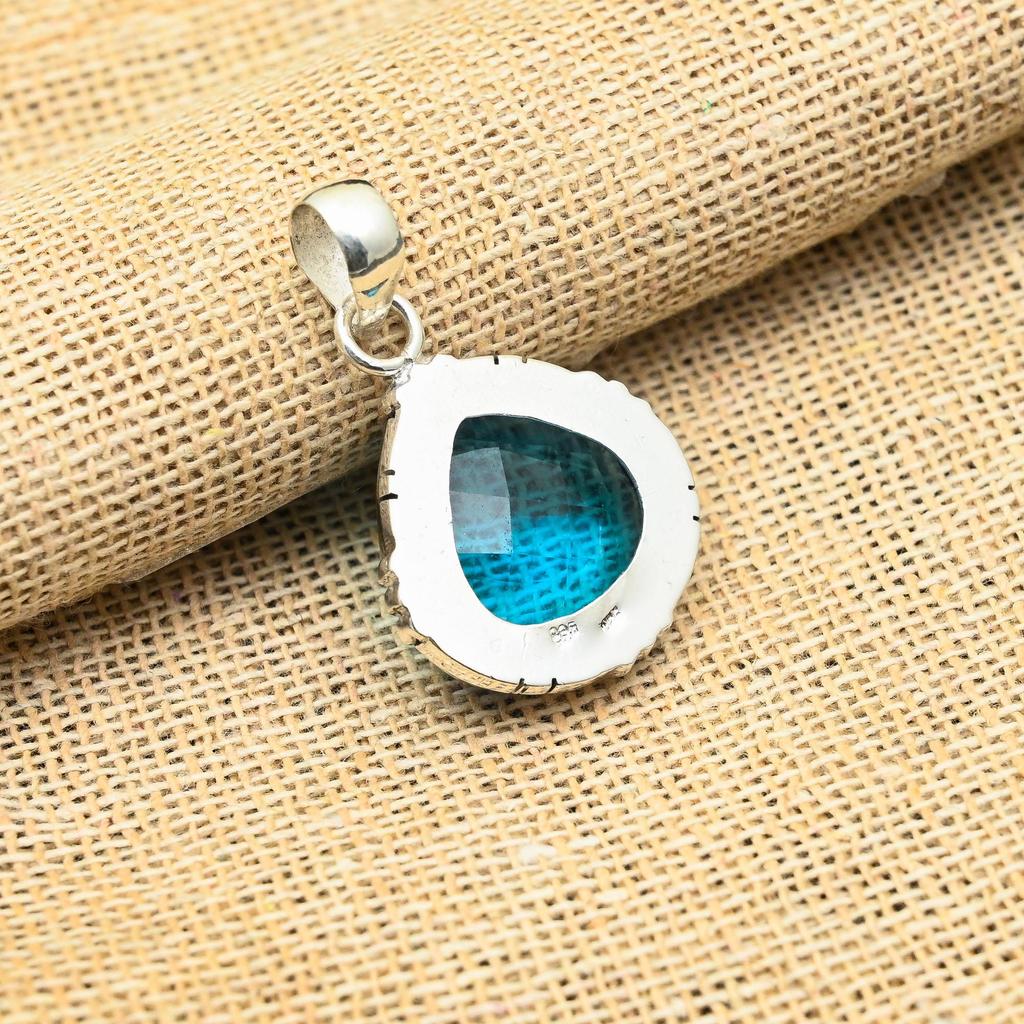Drahokam Modrý Topaz Ručně vyráběný 925 Ryzí Sterlingové Stříbro Šperk Přívěsek Pro Ni