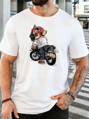 Unisex Short Sleeve T Shirt Bulldog Motorcycle Graphic Tee Animal Biker Tops Summer Soft Cotton Casual Street Wear For Adult Male