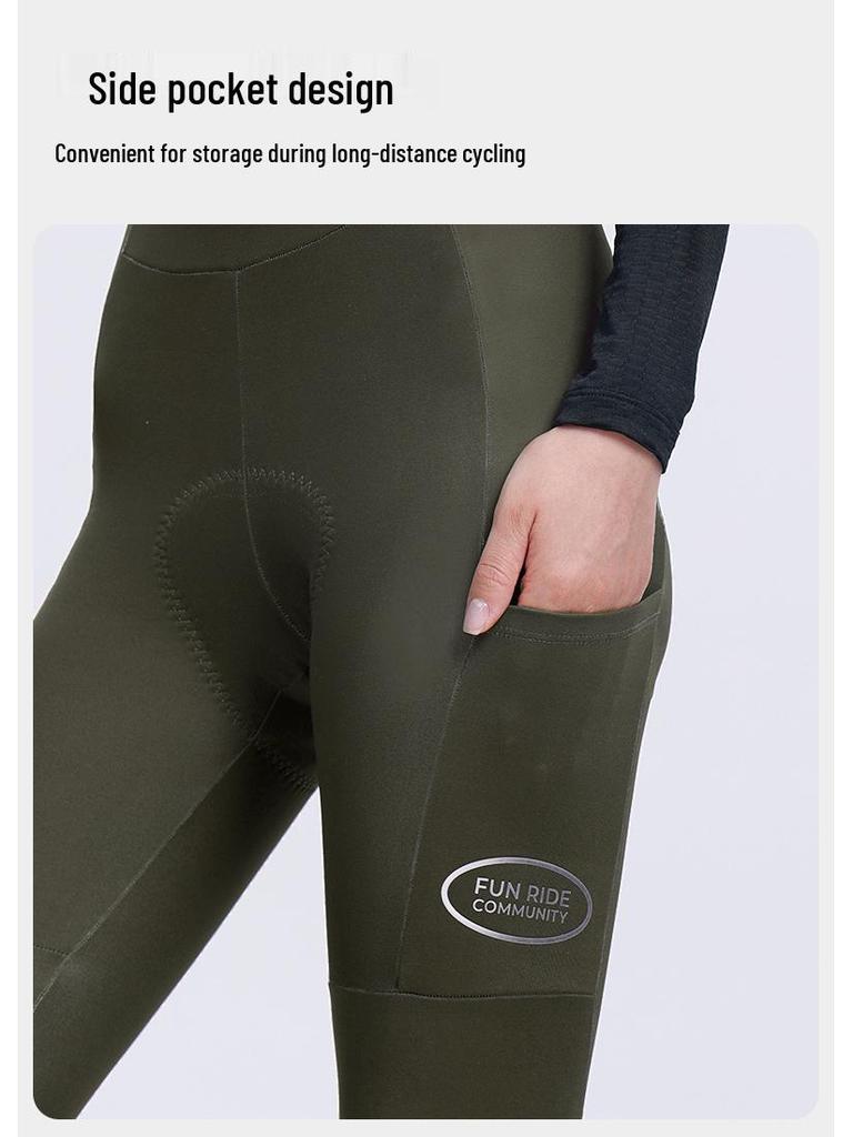 INBIKE Women's Fleece Cycling Bib Pants with High Waist, Pockets, and Belt for Autumn/Winter Road Biking