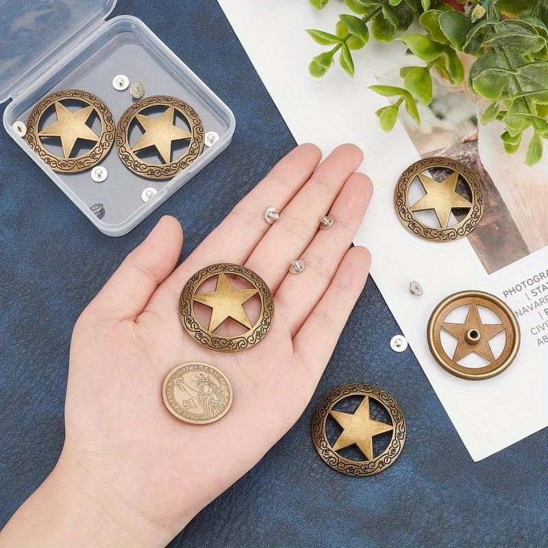 10Pcs Stars Hollowed Out Decorative Buckle Round Vintage Metal Nail Buckle Replacement Casting Conchos DIY Leather Craft